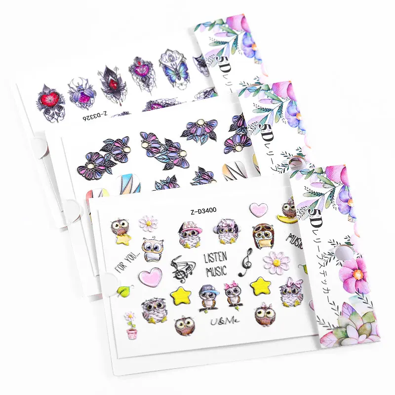 5D тисненые наклейки для дизайна ногтей акриловые гравированные бабочки пчелы