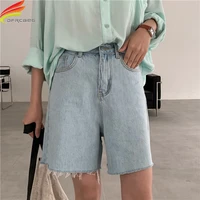 streetwear denim shorts women korean style 2021 summer cotton blue wide leg jeans shorts female high waist casual short feminino