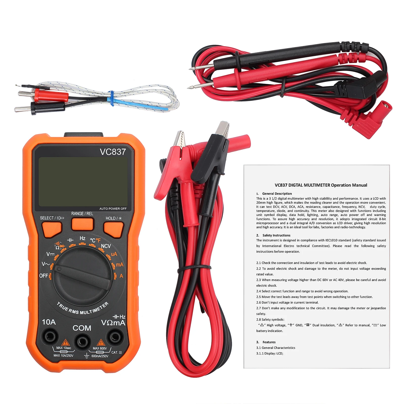 

6000 Counts Digital Multimeter TRMS NCV Detector DC AC Voltage Current Temperature Capacitance Diode Electrical Meter Tester New