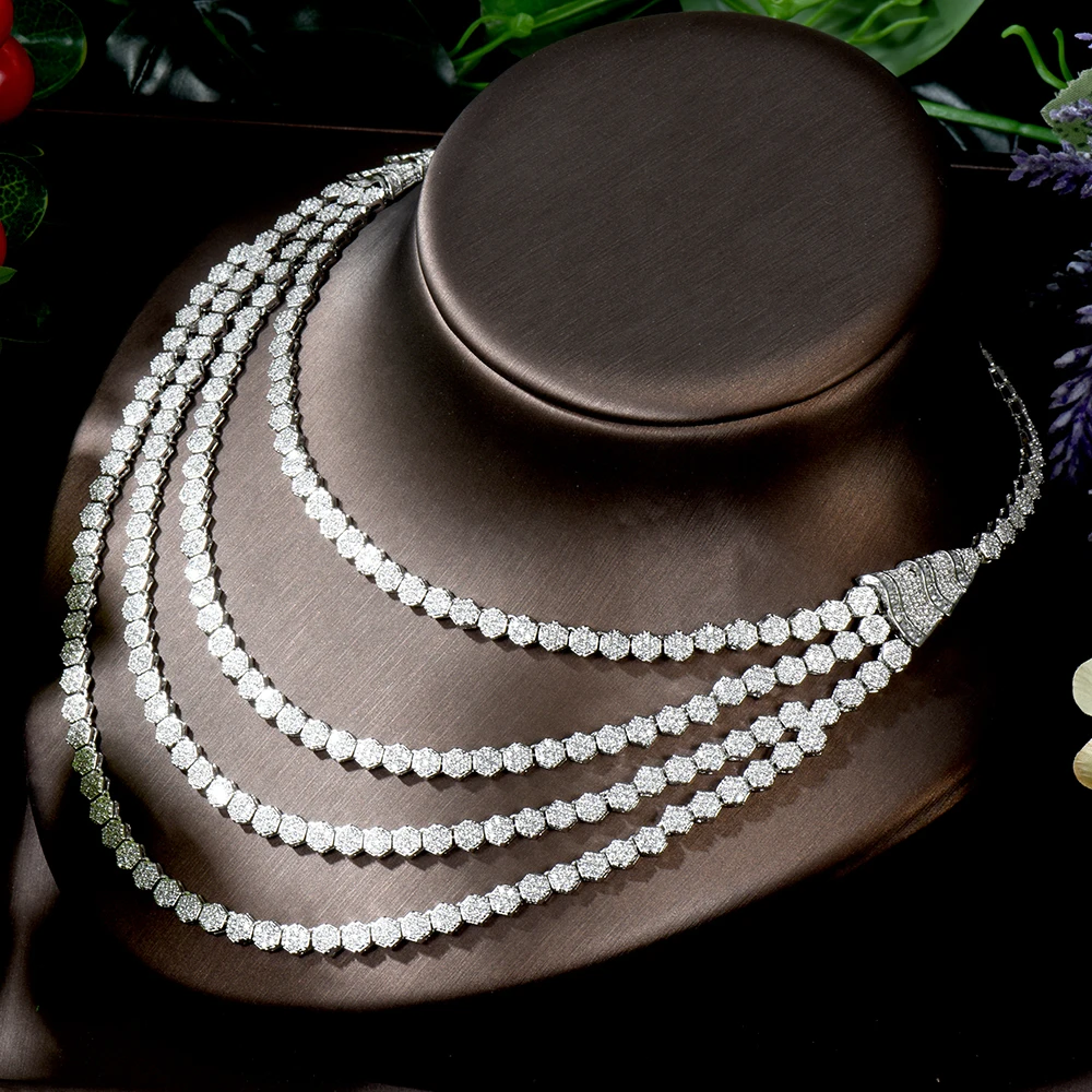 Элегантные наборы свадебных ювелирных изделий HIBRIDE 4 уровня с фианитами для