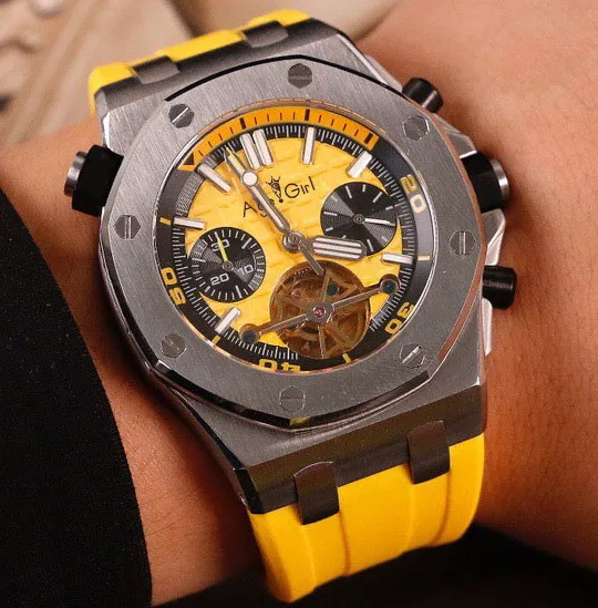 

Classic Tourbillion Watches Men Automatic Mechanical Watch Sapphire Fashion Men Wristwatch Genuine Black Blue Rubber AAA+