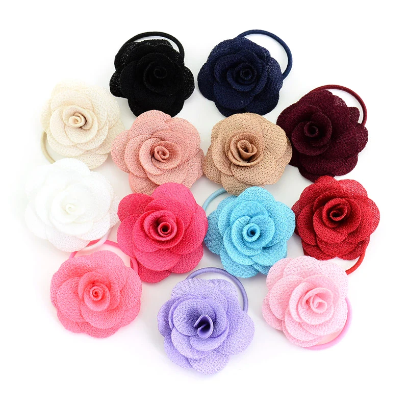 

13 Colors Girls Hair Rope Elastic Hair Rubber Bands Accessories Rose Flower Style Elastic Hair Ring For Kids Baby Girls Headband