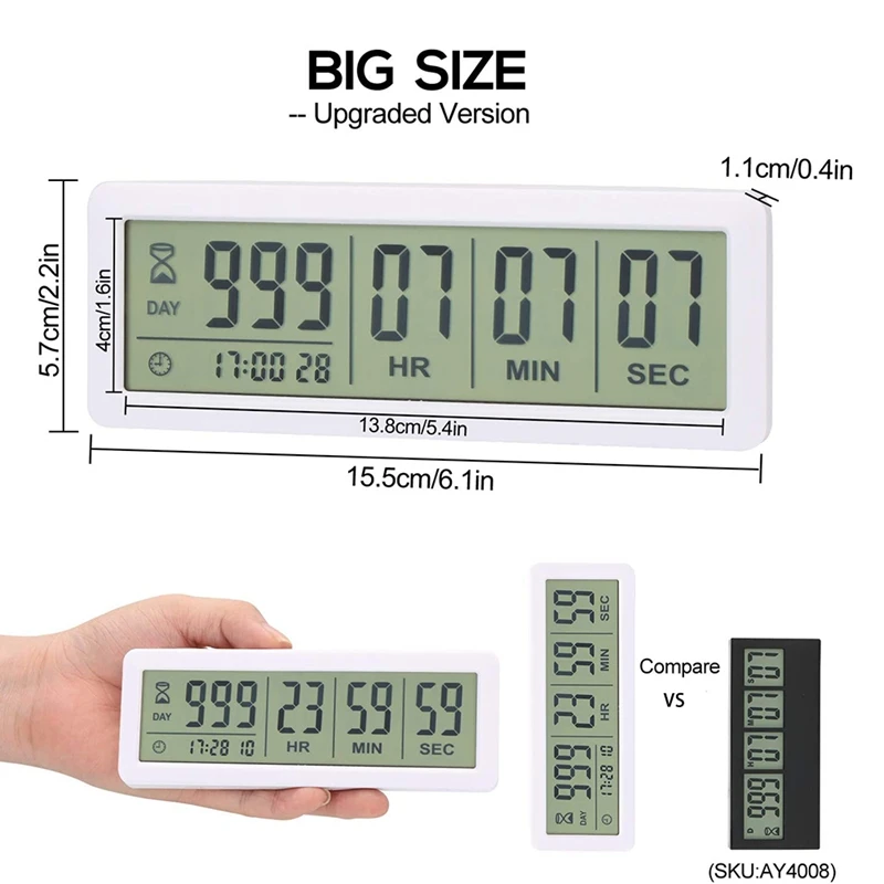 

Big Digital Countdown Days Timer Clock - 999 Days Count Down Clock Timer for Graduation Lab Kitchen