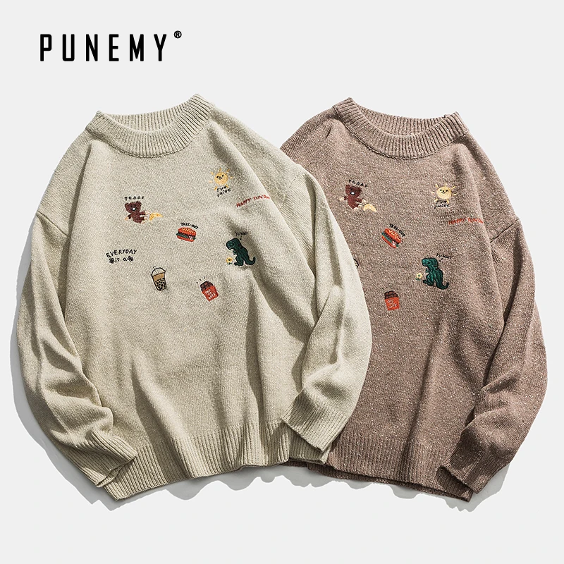 Мужской пуловер с вышивкой в стиле ретро объемный акриловый свитер Харадзюку