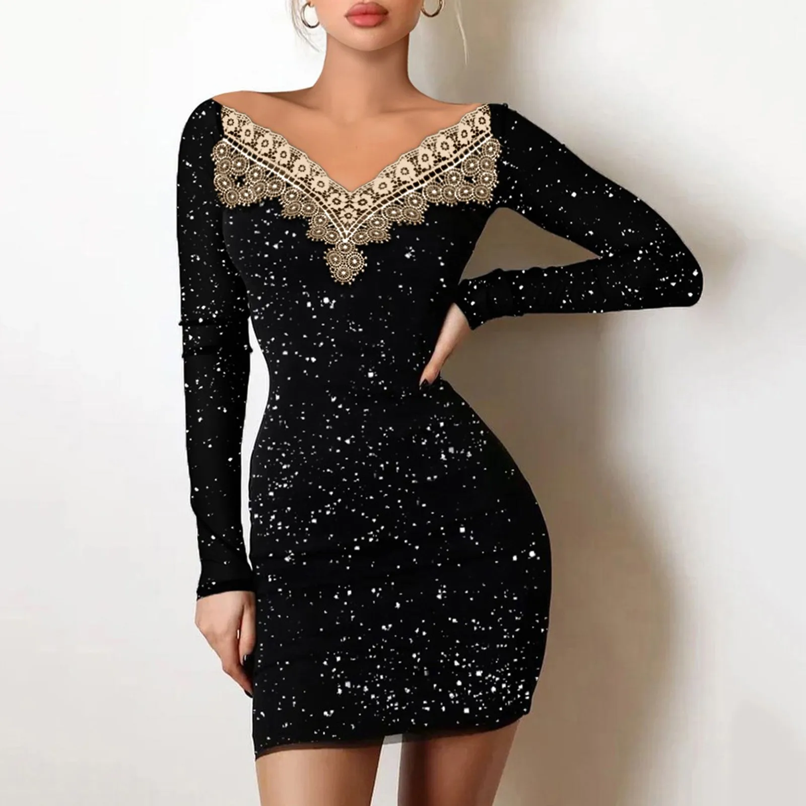 

Sexy Deep V Neck Dresses women Party Night Birthday Long Sleeve Glitter Bodycon Dress Elegant Mini Pencil Dresses платье женское