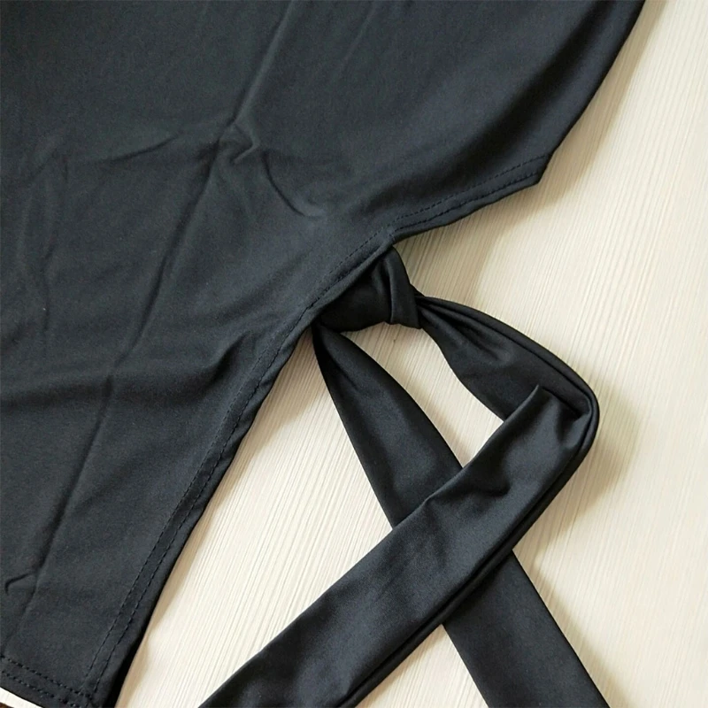 

2021 Women Spaghetti Strap Bodycon Black Midi Cami Dress Sexy Side Split Tie Knot Bandage Solid Color Suspender Clubwear