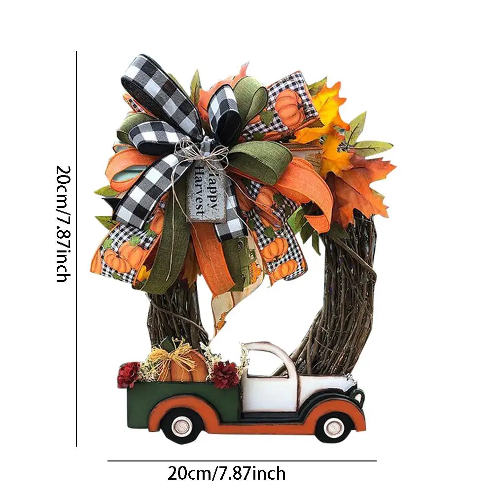 

Halloween Farmhouse Wreath Decorations Vintage Thanksgiving Pumpkin Truck Wreath Window Door Wall Hanging Decorations 1PC