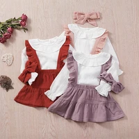 kids baby girls autumn spring full sleeve solid tops t shirts strap dress bow headbands toddler casual clothes sets 3pcs 12m 5y