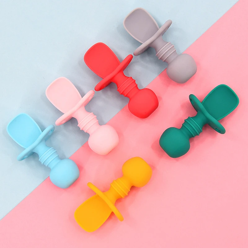 

Baby silicone licking fork spoon baby training predator fork spoon short handle learn to molar artifact silicone soft fork spoon