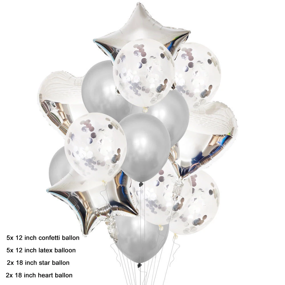 14 шт. латексные воздушные шары в форме сердца с золотыми и серебряными звездами