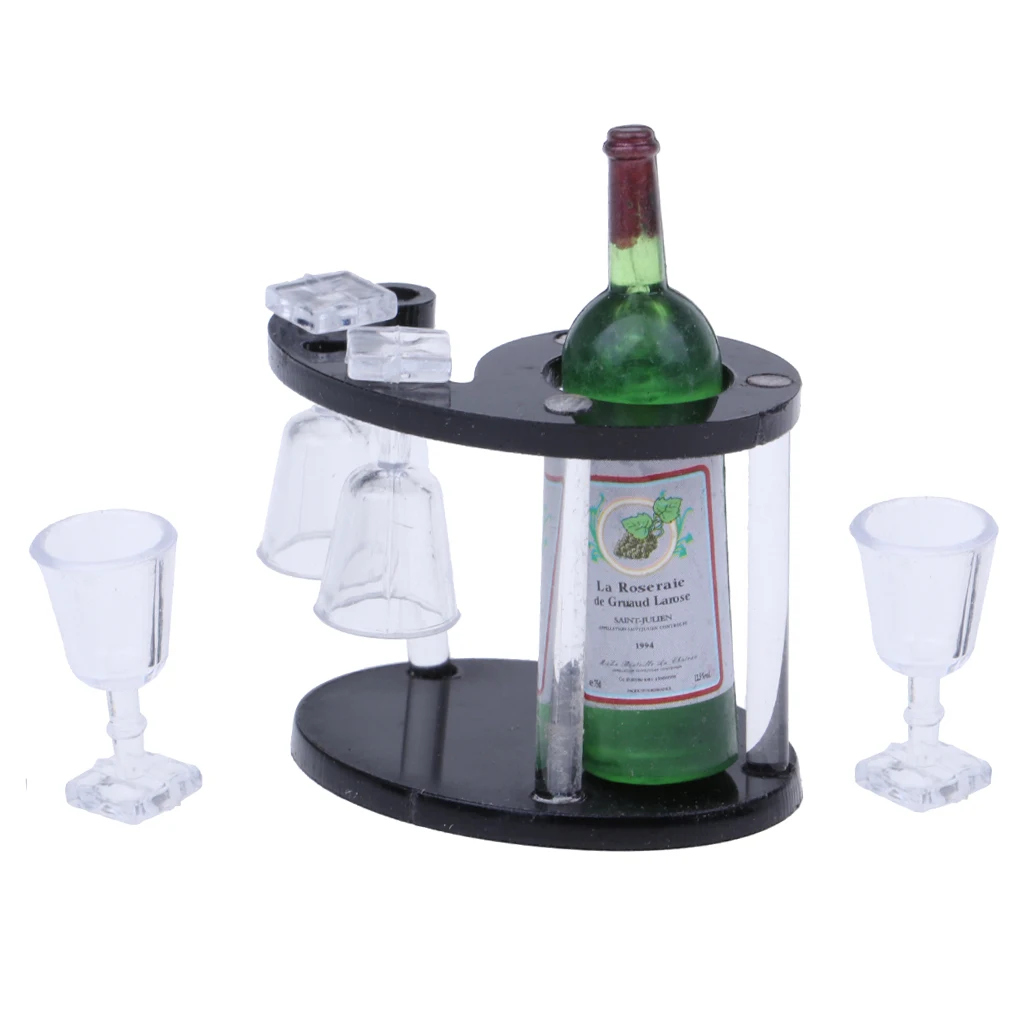 Миниатюрный домик для кукол витрина с 4 бокалами и держателем зеленая|Игрушечная