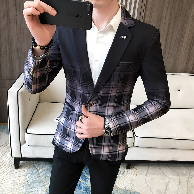 Wedding Business Clothing Male Blazer Masculino 2020 Spring British Style Plaid For Men Suit Jacket Casual Dress Coat | Мужская одежда