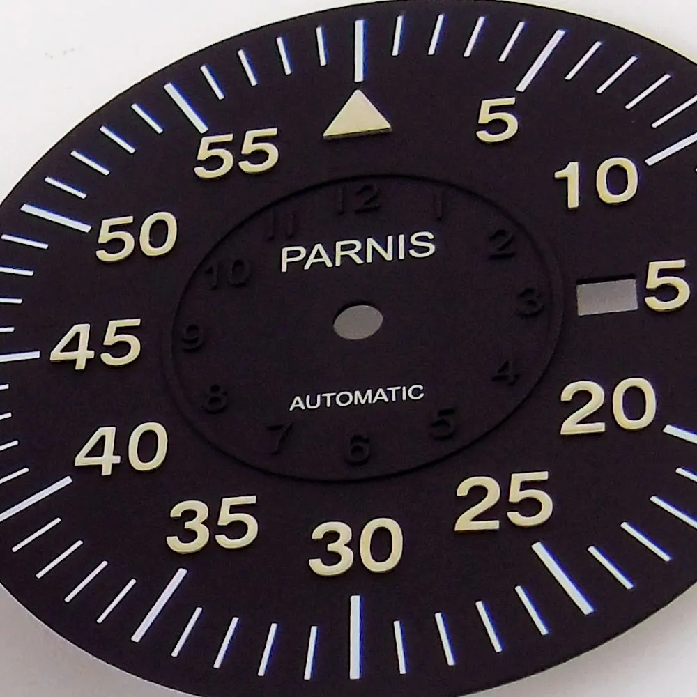 38mm Black Watch Dial+Hands Parnis Brand Date Window For Miyota 8215 821A 8205 Mingzhu/DG 2813 Movement | Наручные часы