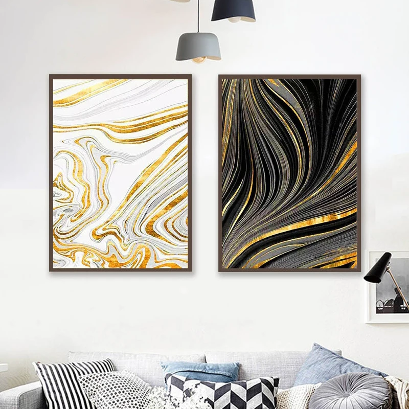 

Nordic Abstract Poster Print Modern Picture Golden Line Art Wall Art for Living Room Bedroom Dinning Room Modern Decor 2-58