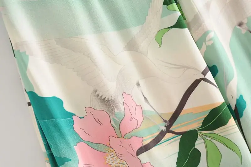 Boho chic happie, женские широкие штаны с принтом Журавля, богемные штаны, женские повседневные свободные длинные штаны из вискозы в стиле бохо, большие размеры