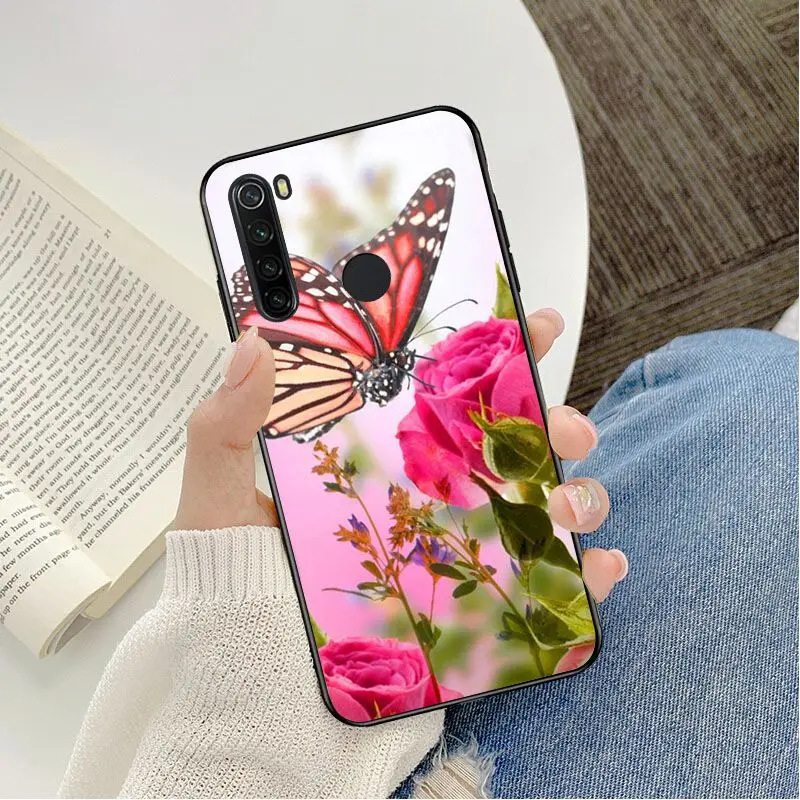 Red butterfly on white roses flower Photo Soft Phone Case For Redmi 5 6 5plus 6Pro 6A S2 4X Redmi 7 7A Cover case Mobile Cover
