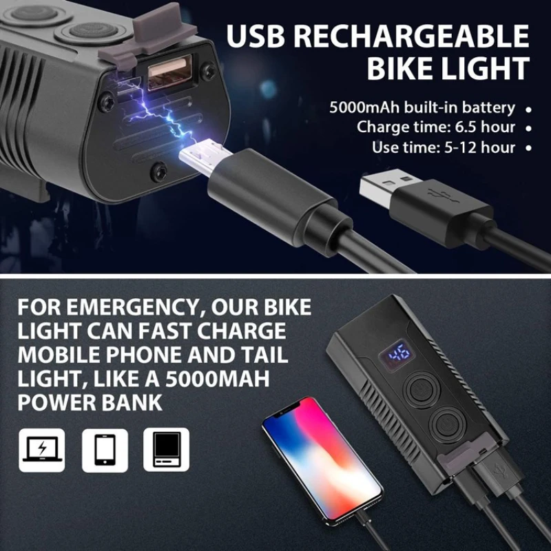 

2 In 1 Bike Lights Highlight Charging Waterproof Bicycle Flashlight Night Riding Headlight Bicycle Cycling Supplies