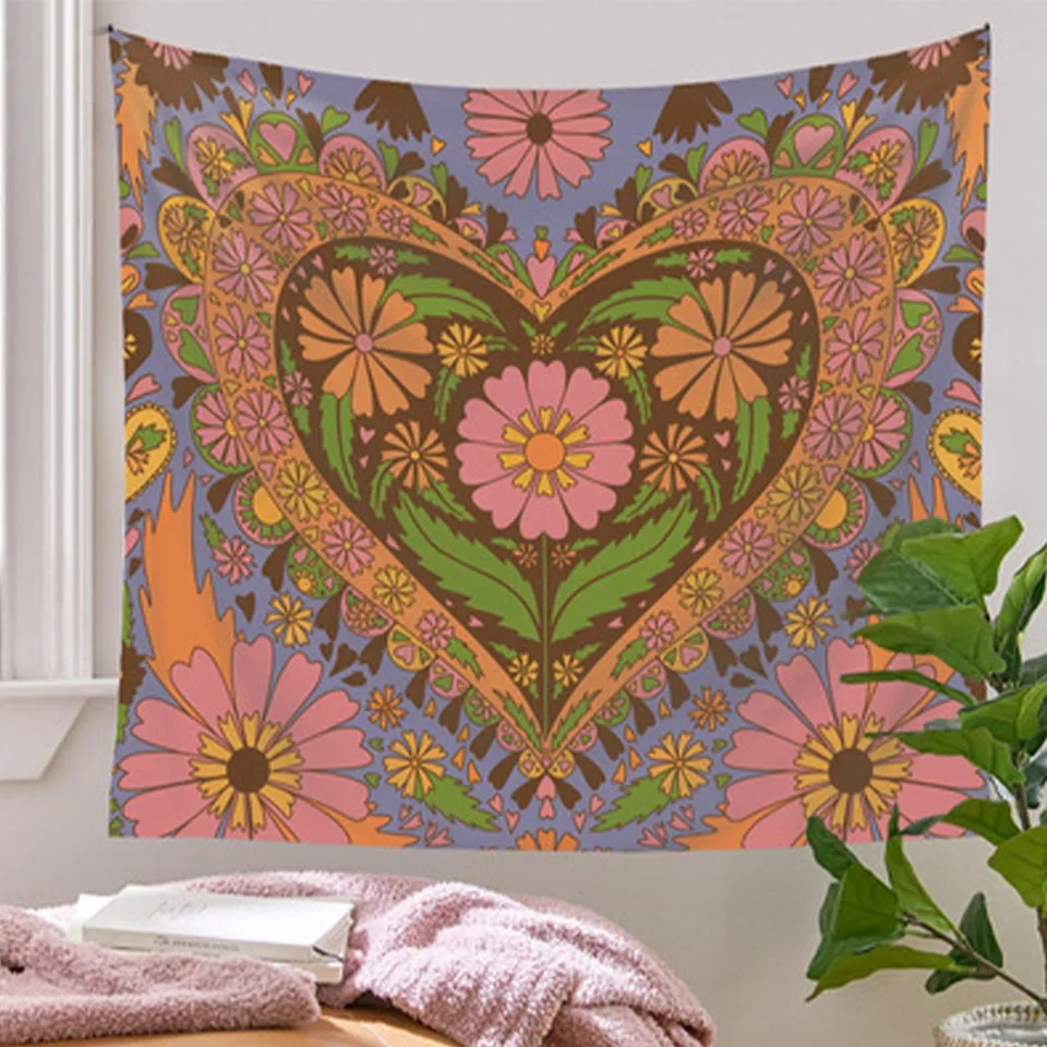 

Винтажный настенный гобелен с цветами, подвесные настенные гобелены в стиле ретро с мандалой, гобелены в стиле хиппи, гобелены для спальни, ...