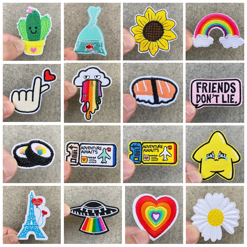 Симпатичные Мультяшные вышитые нашивки Prajna для детской одежды радужные наклейки