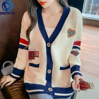 2021 new korean sweater cardigan jacket women loose small spring and autumn short style embroidered single breasted sweater top