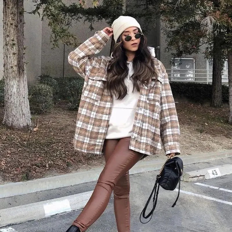 

Nlzgmsj Za Women 2021 Women Plaid Autumn Jacket Chic Checked Jackets For Women Long Sleeve Female Casual Shirts Jacket 202108