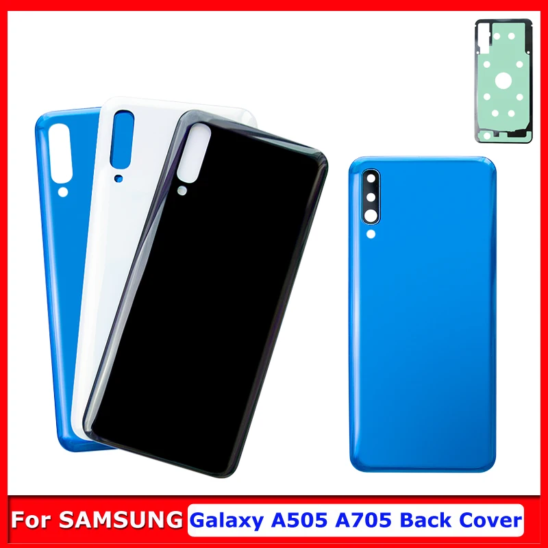 Door Rear Housing Case For Samsung Galaxy A70 A50 A505g A505u A705f Battery Glass Back Cover With Logo Sticker Camera Lens Frame