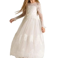 princess ivory white first communion dresses long sleeves o neck formal back zipper flower girl dresses