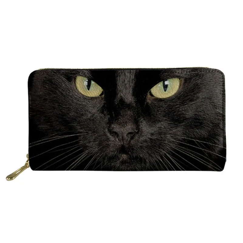 

Милые кошельки из искусственной кожи с черной кошкой, Женский Длинный кошелек, держатель для карт, многофункциональный кошелек на молнии, Ж...