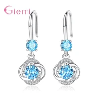 simple female crystal blue drop earrings 925 sterling silver zircon stone earrings small round dangle earrings for women girl