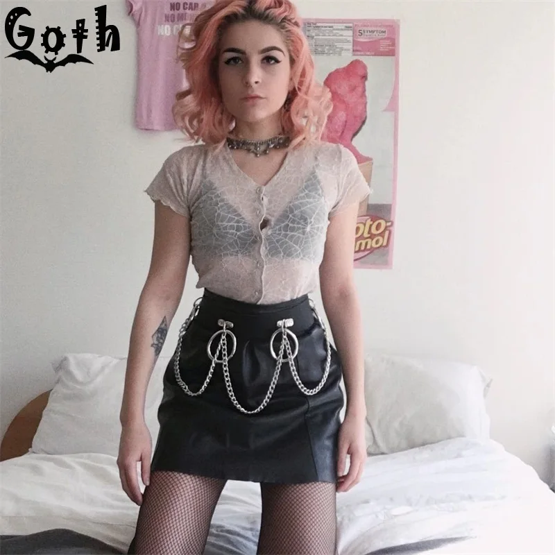 Женский ремень в готическом стиле Goth черный из искусственной кожи на цепочке со