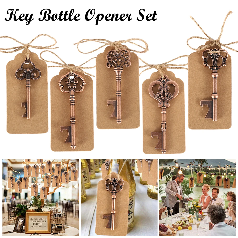 

30/40/50pcs Metal Key Bottle Opener Retro Portable Beer Wine Bottle Open Tool Keychain Tags Card Wedding Souvenirs Party Gifts