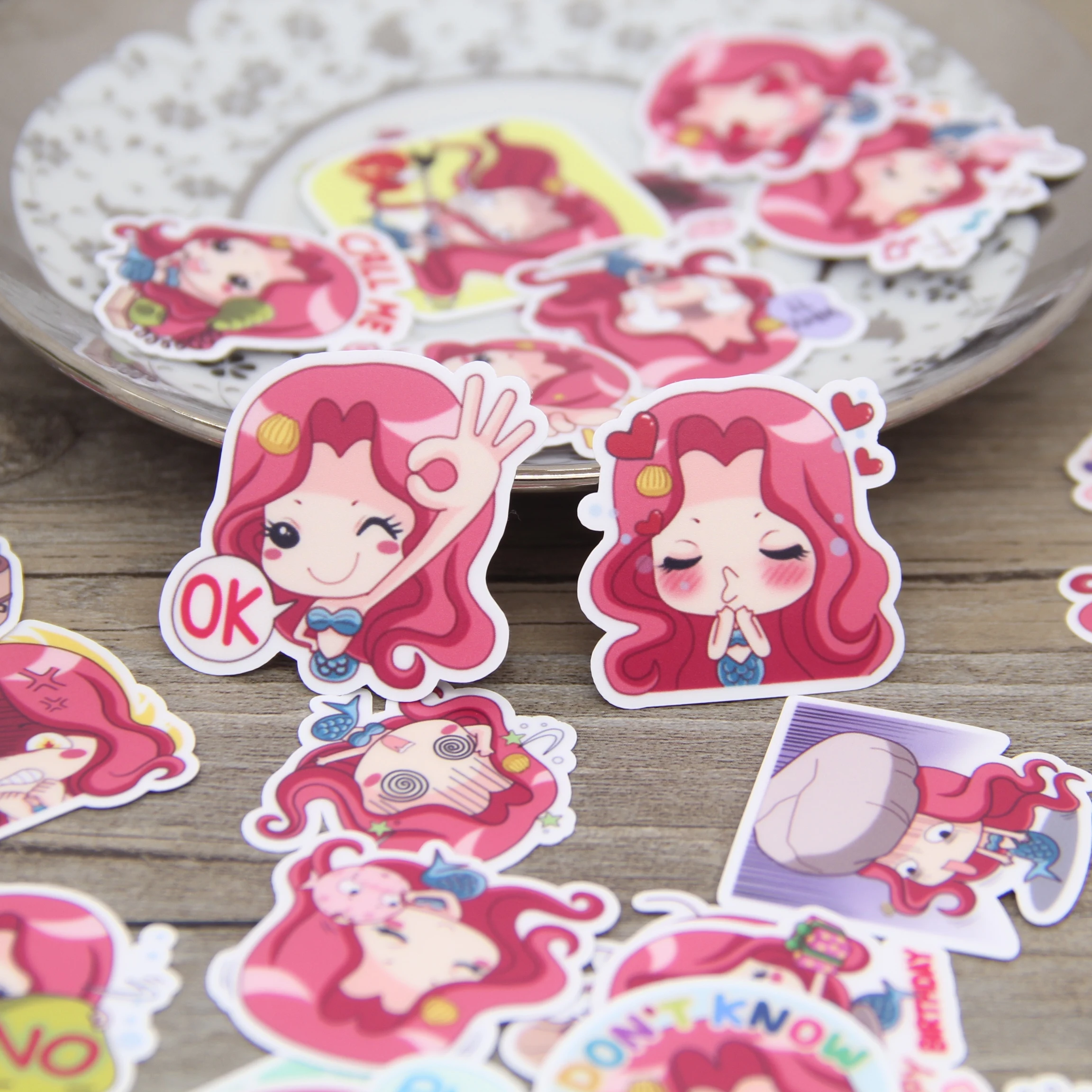 

40pcs Cute Girl Mermaid Cartoon Expression Waterproof Washi Paper Scrapbooking Planner Journal Diary DIY Sticker Pack Decals
