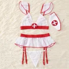 Комплект женского эротического нижнего белья с подвязками, комплект прозрачного кружевного привлекательного нижнего белья для медсестер, соблазнительная форма, эротические костюмы