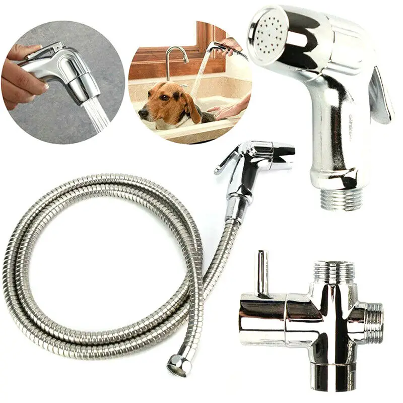 

Home Stainless Steel Bidet Sprayer Shattaf Home Bathroom Toilet T-Adapter & Hose Kit