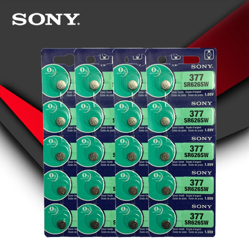 20 шт. Sony 100% оригинал 377 SR626SW SR626 AG4 1 55 в серебряный оксид часы батарея кнопочная