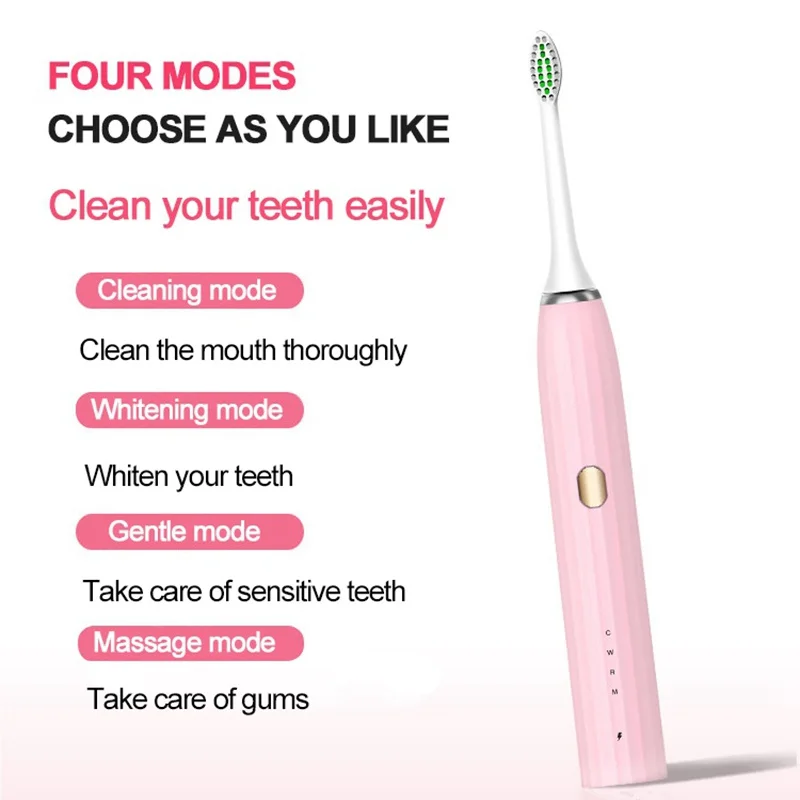 

Sonic Electric Toothbrush USB Rechargeable Waterproof 360 Degree Ultrasonic Automatic Adult Tooth Brush Clean Replacement Heads