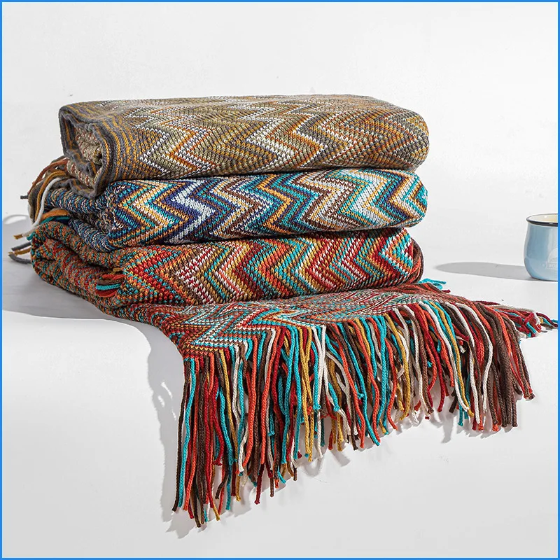 

Bohemian Gebreide Dekens Sofa Gooi Dekens Met Kwasten Kleurrijke Sprei Dutje Airconditioning Dekens Nordic Thuis Decoratieve