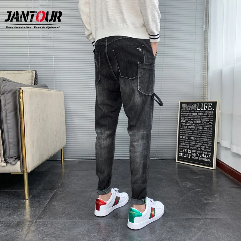 

Patchwork Jeans Fashion Men Ripped Jeans 2022 Spring New Elastic Waist Cotton Pants Streetwear Men Pencil Pants Kpop Clothes