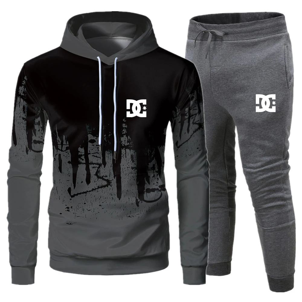 

Новинка Осень-зима 2021 Мужская Флисовая Толстовка DC с буквенным принтом 3D + повседневные брюки повседневный спортивный мужской костюм из дву...