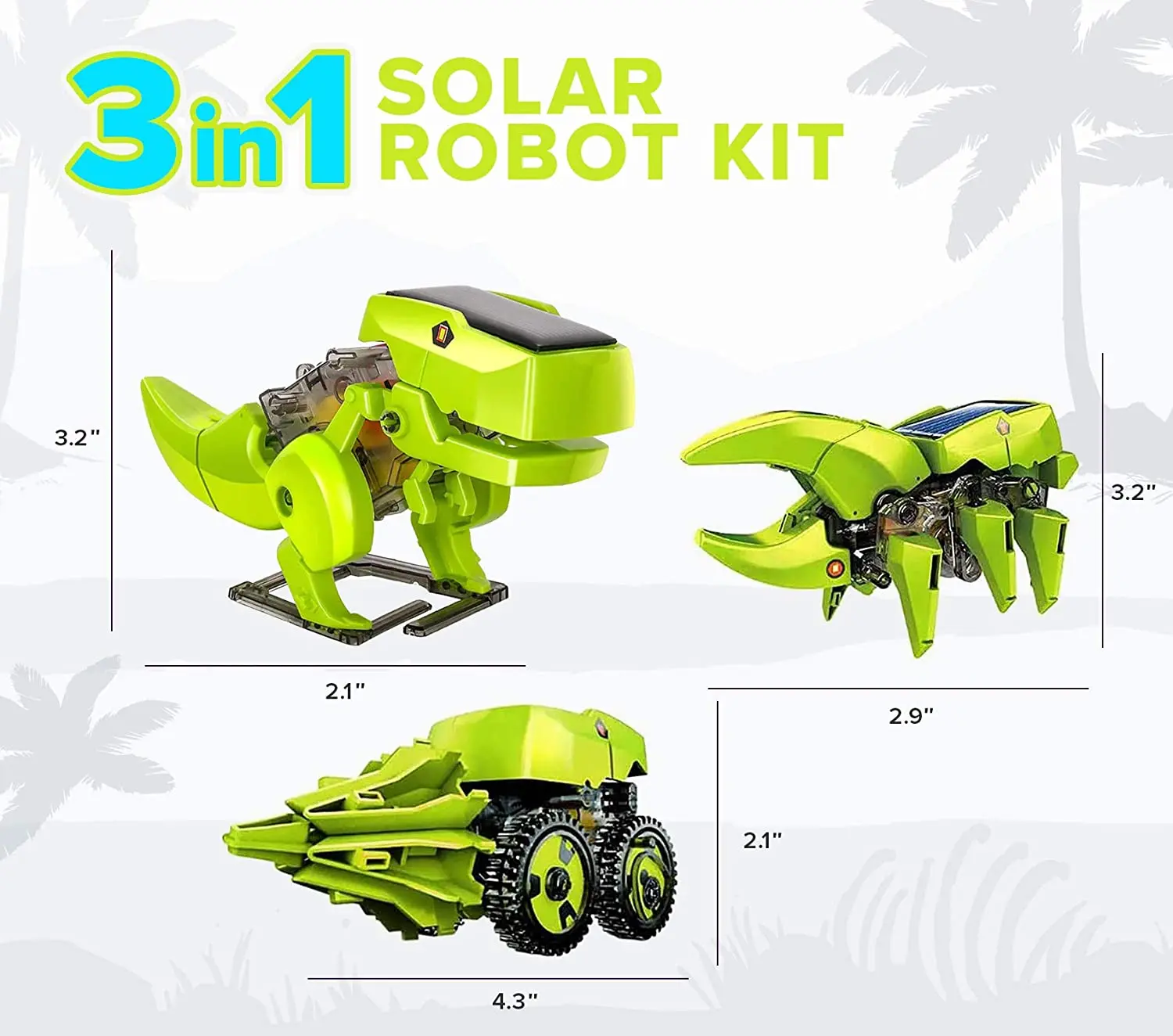 3-in-1 Science Robot Building Kit Build Toys STEM Solar Power Dinosaur T-Rex Transforming Robots Discovery Educational Learning | Игрушки и