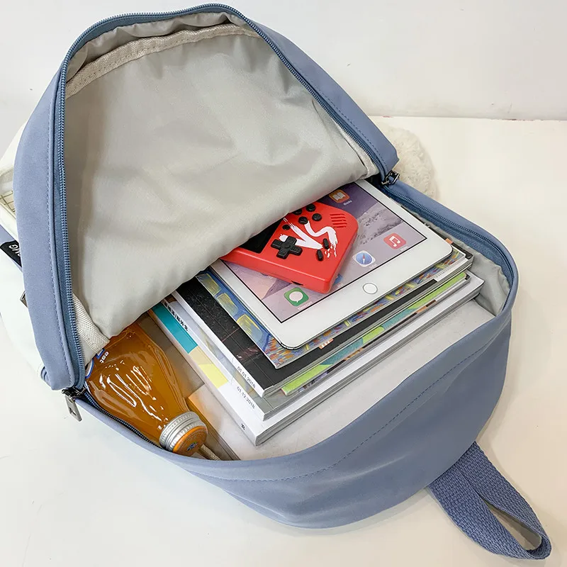 

Classic New Waterproof Nylon Women Backpack Female Double Pocket Color Contrast Travel Bag Schoolbag For Teenage Girls Mochilas