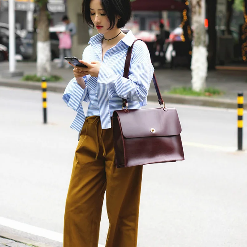 Большой женский портфель из искусственной кожи с масляным воском женская сумка в