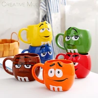 600ml mm bean large capacity cute coffee mug kawaii breakfast tea milk cups and mugs with spoon ceramic expression drinkware