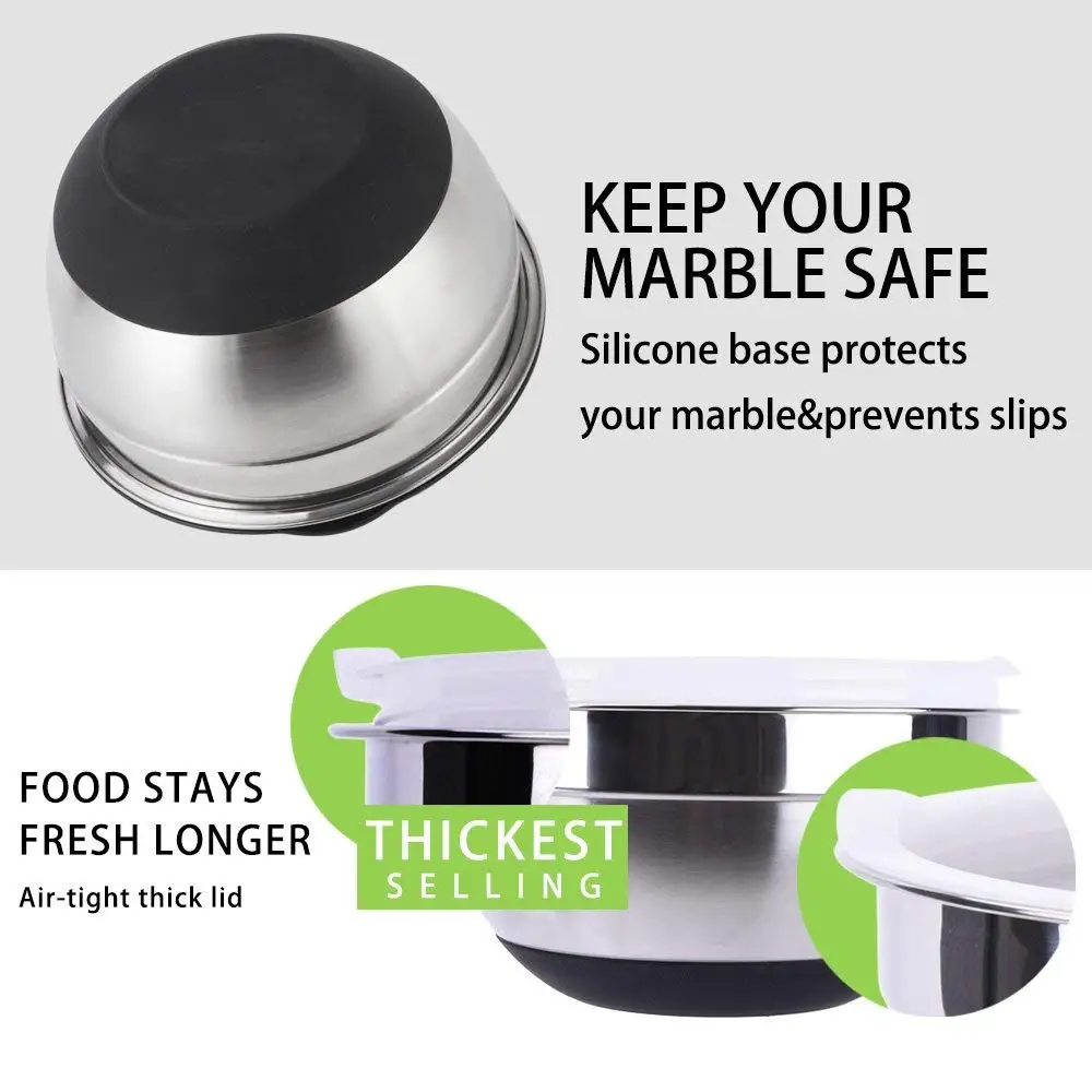 Салатница с крышкой из нержавеющей стали толстая силиконовая Нескользящая миска