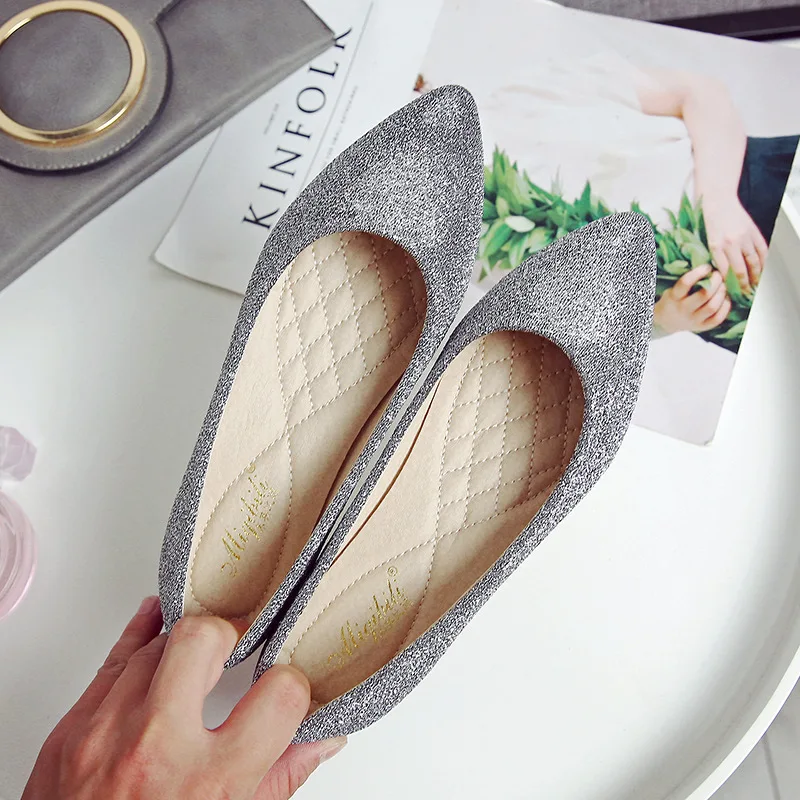 

Fashion Women Flats Pointed Toe Flats Comfortable Sequined Cloth Daily Skirt Shoes Woman All-match Loafers Shoes Big Size