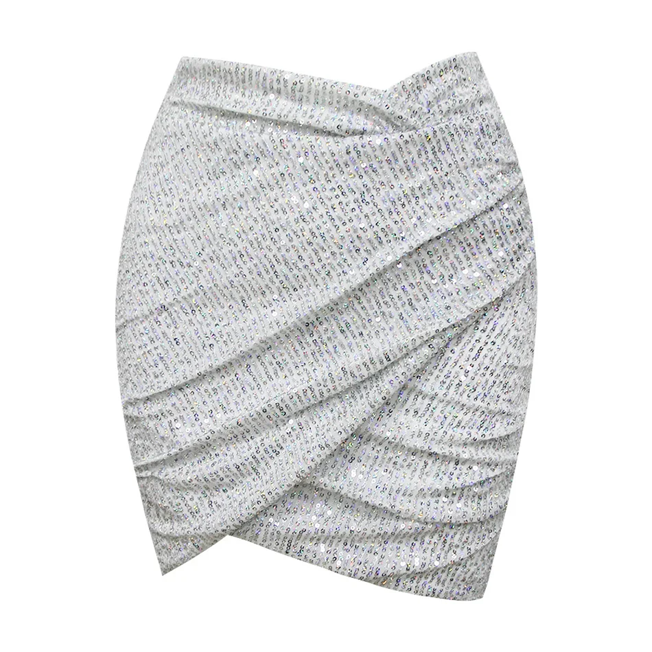 

2019 High Quality New Ladies Fashion Sexy Skinny Two-Piece Deep V-Neck Long Sleeve Tights Mini Skirt Sequin Set