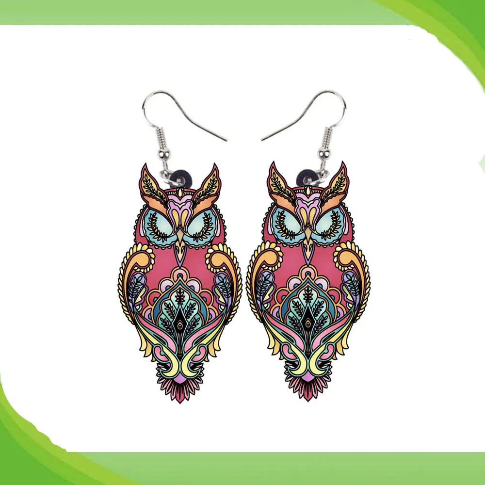 1 пара красные цветные акриловые серьги в виде совы из нержавеющей стали с