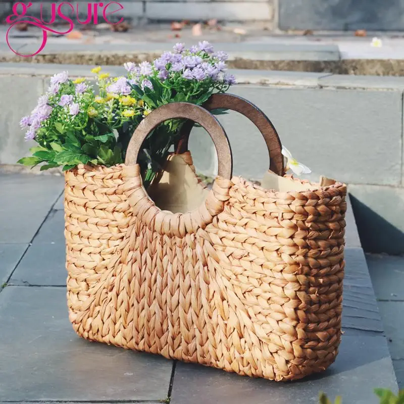 

Women's Handmade Straw Woven Handbag Summer New Rattan Bag Leisure Woven Corngrass Tote bag Beach Vacation Female Bag