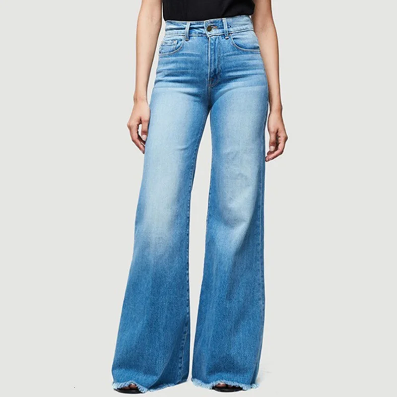 Брюки женские джинсовые свободного покроя с широкими штанинами | Женская одежда