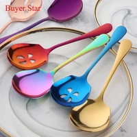 gold stainless steel spoon buffet serving tools mixing food spoon tableware 2pcsset metal kitchen utensil customized logo allow